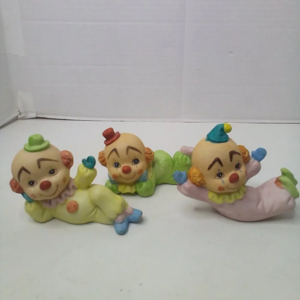 Vintage Ceramic Baby Clowns Lot of 3 Figurine Painted Shelf Sitter